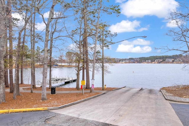 view of dock with a water view