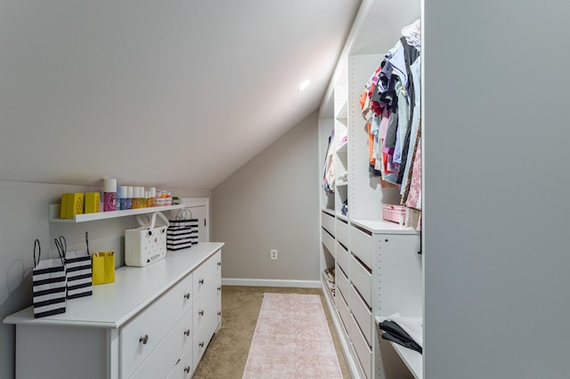 1201 Mcinteer Cir, Greensboro, GA 30642 - walk in closet with light carpet and lofted ceiling