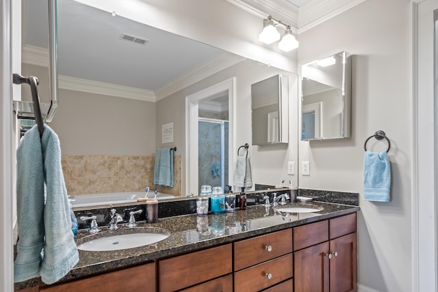 120UNIT304 Indian Summer Path, Eatonton, GA 31024 - bathroom with vanity, ornamental molding, and separate shower and tub