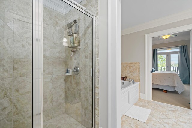 120UNIT304 Indian Summer Path, Eatonton, GA 31024 - bathroom with crown molding, tile patterned floors, and shower with separate bathtub