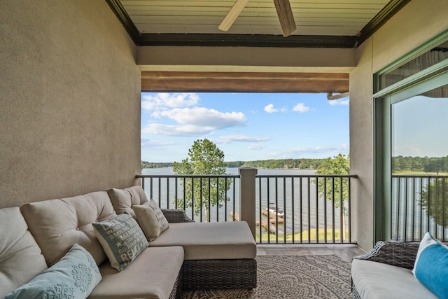 120UNIT304 Indian Summer Path, Eatonton, GA 31024 - balcony with an outdoor hangout area, ceiling fan, and a water view