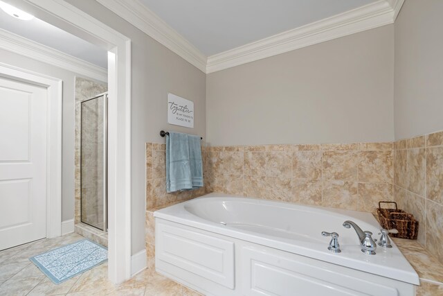 120UNIT304 Indian Summer Path, Eatonton, GA 31024 - bathroom with crown molding, tile patterned floors, and independent shower and bath