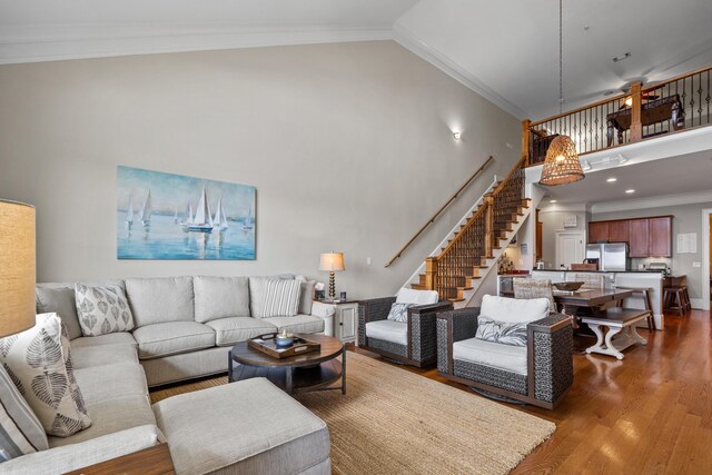 120UNIT304 Indian Summer Path, Eatonton, GA 31024 - living room featuring crown molding, dark hardwood / wood-style floors, and high vaulted ceiling