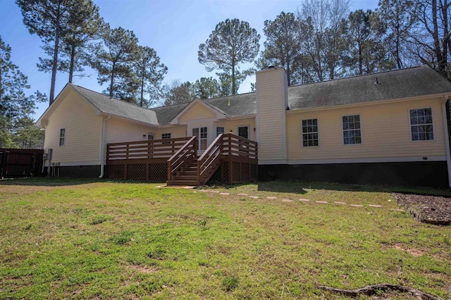 168 N Sugar Creek Rd, Buckhead, GA 30625 - rear view of house with a chimney, a deck, a lawn, and crawl space