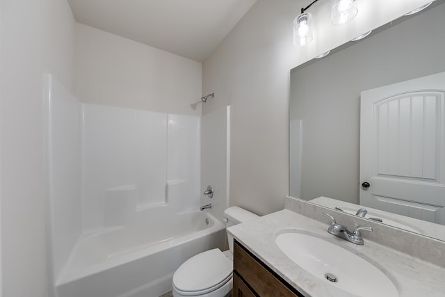 full bathroom featuring shower / tub combination, vanity, and toilet