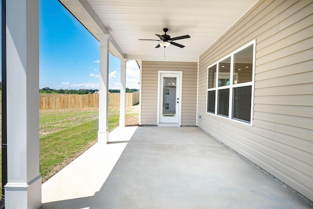 view of patio / terrace featuring ceiling fan