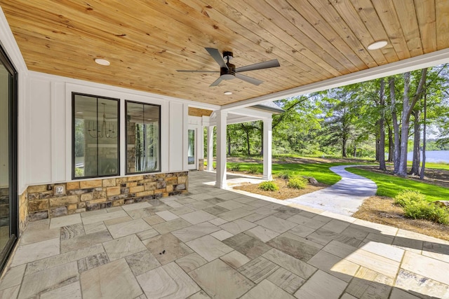 view of patio featuring a ceiling fan