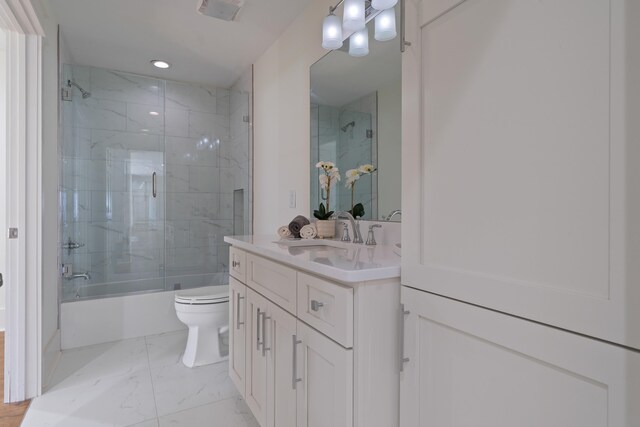 136 Hidden Lake Dr, Eatonton, GA 31024 - bathroom with visible vents, toilet, enclosed tub / shower combo, marble finish floor, and vanity