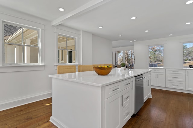 136 Hidden Lake Dr, Eatonton, GA 31024 - kitchen featuring recessed lighting, a sink, dark wood finished floors, and white cabinetry