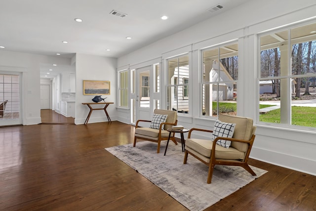 136 Hidden Lake Dr, Eatonton, GA 31024 - sitting room with visible vents, dark wood-type flooring, and recessed lighting