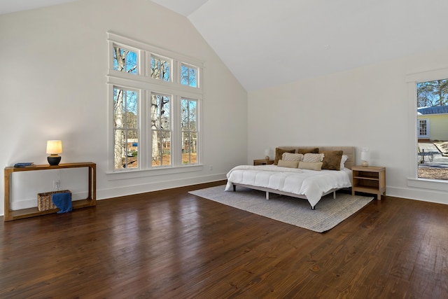 136 Hidden Lake Dr, Eatonton, GA 31024 - bedroom featuring high vaulted ceiling, wood finished floors, and baseboards