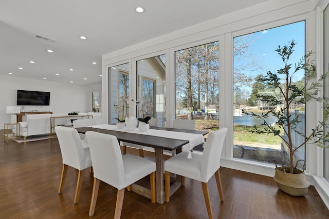 136 Hidden Lake Dr, Eatonton, GA 31024 - dining room with dark wood-style floors, french doors, visible vents, and recessed lighting