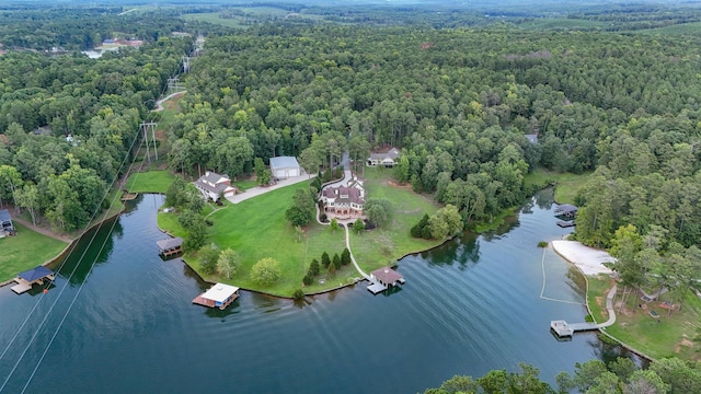 aerial view featuring a water view