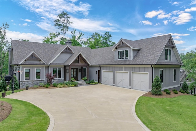 1070 Griffin Crk, Greensboro, GA 30642 - craftsman house with concrete driveway, a shingled roof, an attached garage, a chimney, and a front lawn