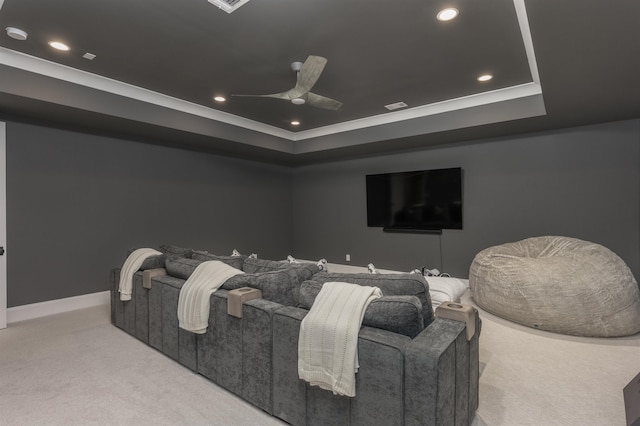 1070 Griffin Crk, Greensboro, GA 30642 - carpeted cinema room featuring recessed lighting, ceiling fan, and a raised ceiling