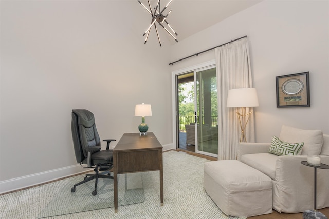 1070 Griffin Crk, Greensboro, GA 30642 - office featuring a chandelier and wood finished floors