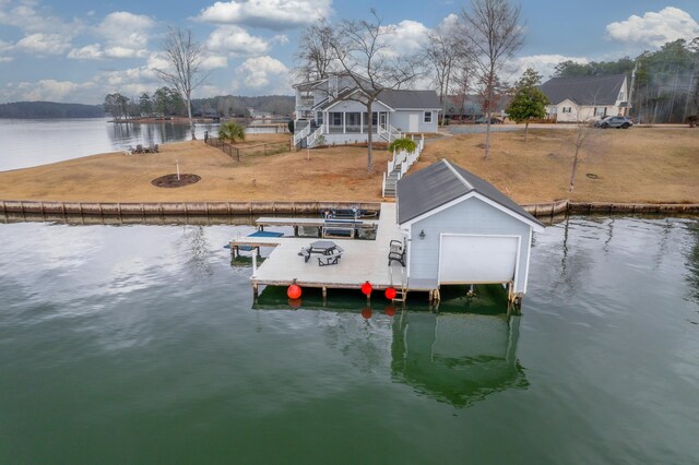 408 Sheffield Ln, Sparta, GA 31087 - view of dock featuring boat lift, stairway, and a water view