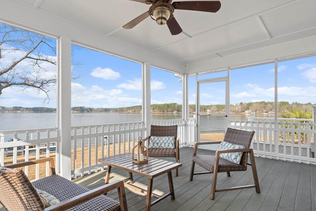 408 Sheffield Ln, Sparta, GA 31087 - sunroom / solarium with a water view and ceiling fan