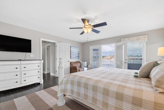 408 Sheffield Ln, Sparta, GA 31087 - bedroom with a ceiling fan, access to outside, and dark wood finished floors