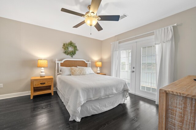 408 Sheffield Ln, Sparta, GA 31087 - bedroom featuring access to outside, french doors, baseboards, and dark wood-style floors