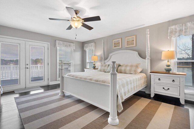 408 Sheffield Ln, Sparta, GA 31087 - bedroom featuring dark wood-type flooring, access to outside, french doors, and ceiling fan