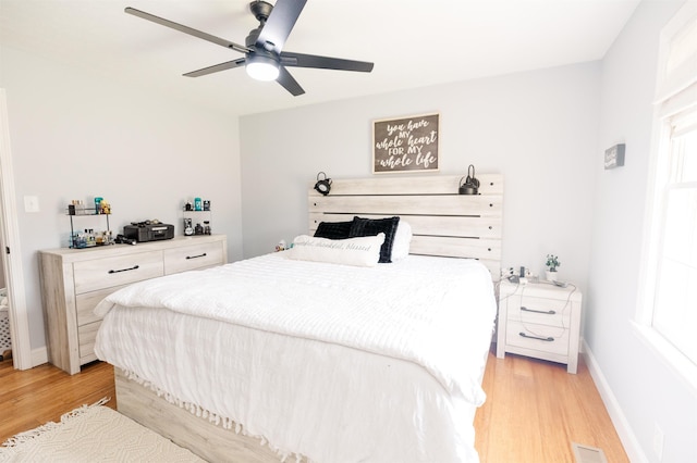 251 Pettigrew Rd, Milledgeville, GA 31061 - bedroom with baseboards, visible vents, a ceiling fan, and light wood finished floors