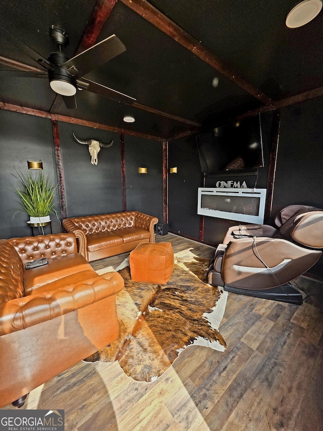 251 Pettigrew Rd, Milledgeville, GA 31061 - interior space featuring beam ceiling, wood finished floors, and ceiling fan