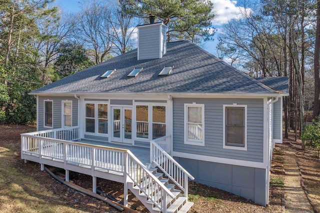 1101 Maple Ridge Way, Greensboro, GA 30642 - back of house featuring roof with shingles, french doors, and a chimney
