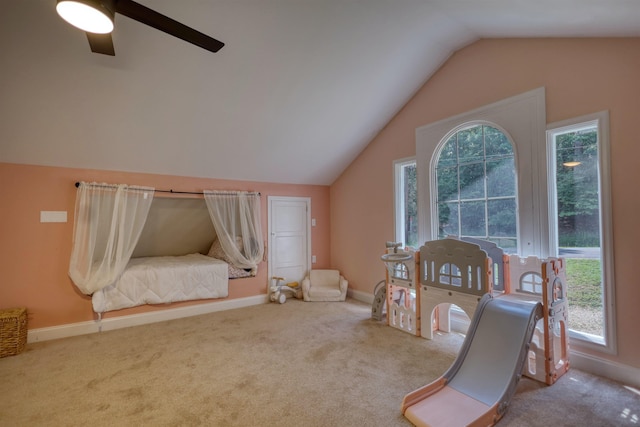 222 River Bend Dr, Eatonton, GA 31024 - office area featuring lofted ceiling, carpet flooring, and ceiling fan