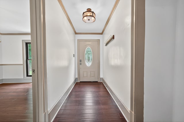 128 Turtle Ct, Eatonton, GA 31024 - doorway featuring ornamental molding, plenty of natural light, and dark wood-style floors