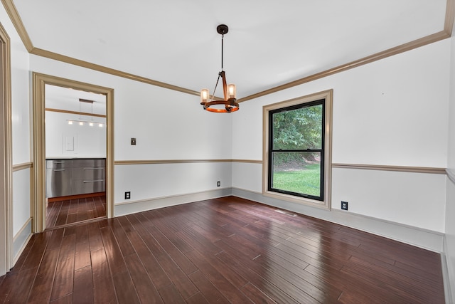 128 Turtle Ct, Eatonton, GA 31024 - empty room featuring a chandelier, crown molding, and dark wood-type flooring