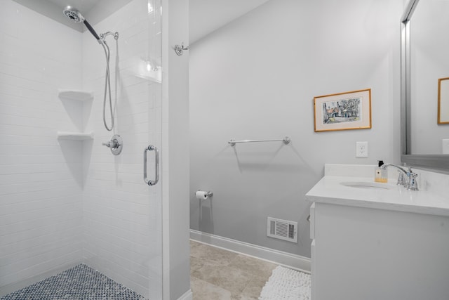 bathroom with vanity and walk in shower