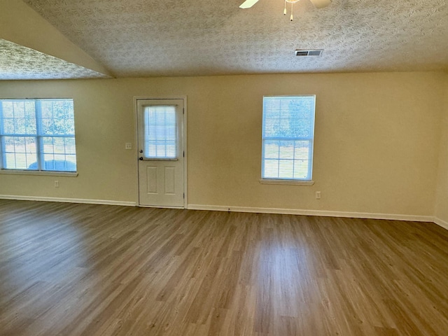 foyer entrance featuring a healthy amount of sunlight, hardwood / wood-style floors, and a textured ceiling