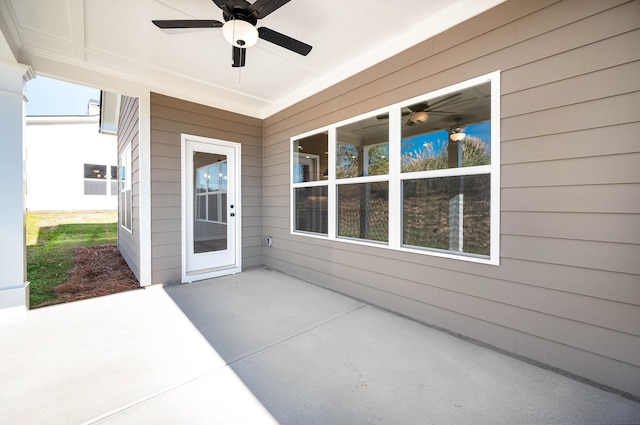 view of patio / terrace featuring ceiling fan