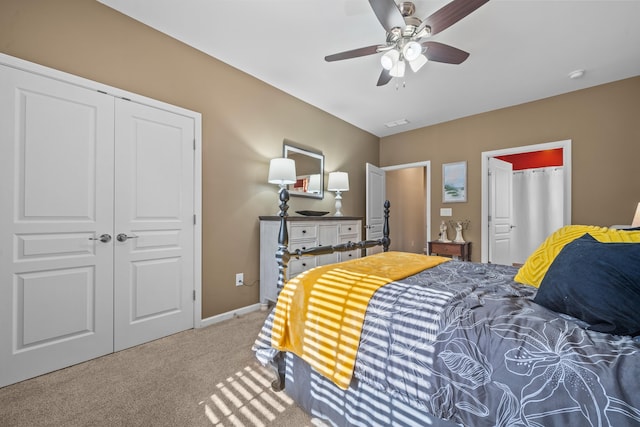 1080 Water Front Rd, Greensboro, GA 30642 - bedroom featuring light colored carpet, a closet, ceiling fan, and baseboards