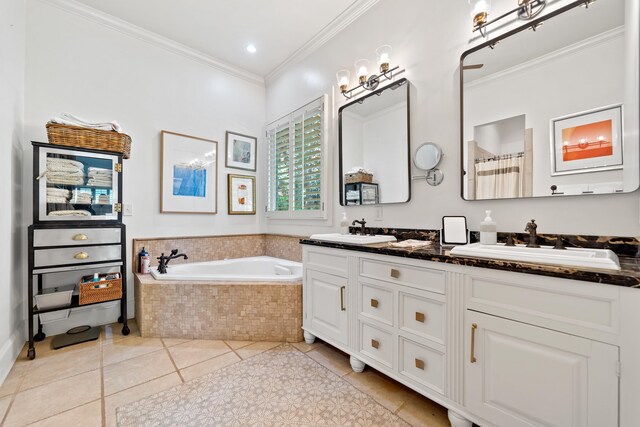 112 Arbors Ln, Eatonton, GA 31024 - bathroom featuring crown molding, tile patterned flooring, a sink, and double vanity