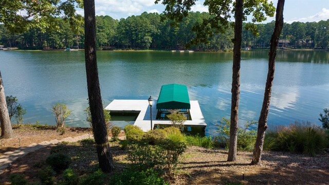 view of dock with a water view