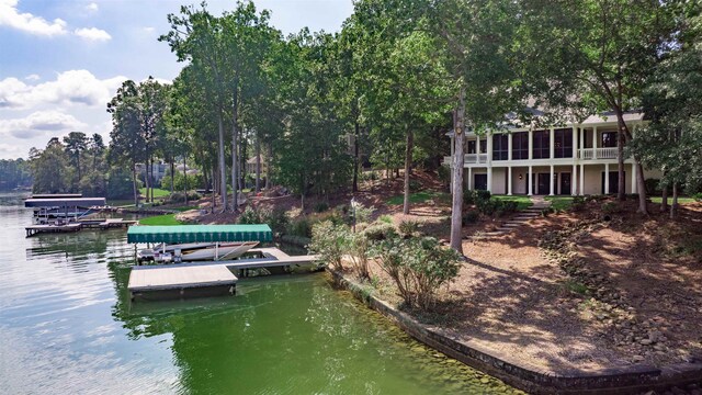 dock area with a water view