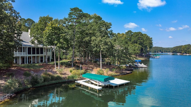 view of dock with a water view