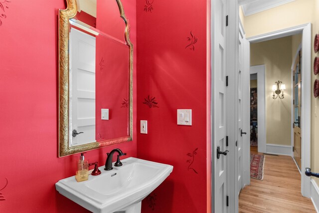 bathroom with sink and hardwood / wood-style floors