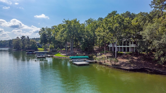 view of water feature with a boat dock