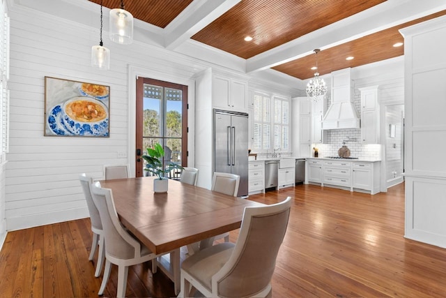 1011 Dogwood Dr, Greensboro, GA 30642 - dining room featuring wood-type flooring, beamed ceiling, and a healthy amount of sunlight