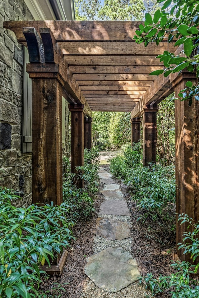 exterior space with a pergola