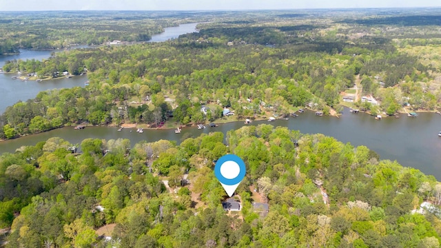 348 Bluegill Rd, Eatonton, GA 31024 - bird's eye view with a wooded view and a water view