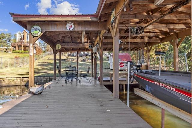 dock area with a water view