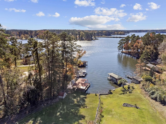 aerial view with a water view