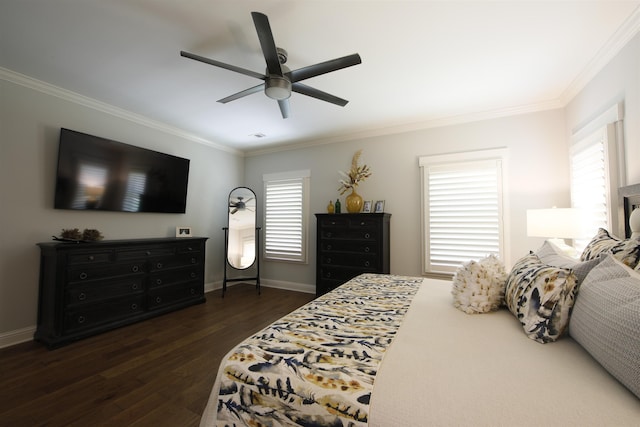 1060 Legend Dr, Greensboro, GA 30642 - bedroom with ornamental molding, dark wood-style flooring, and a ceiling fan