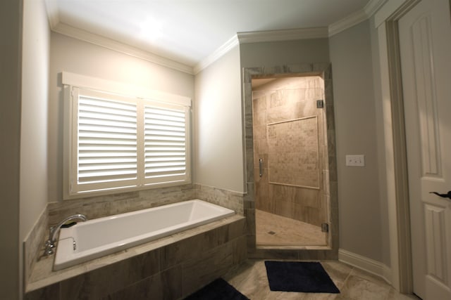 1060 Legend Dr, Greensboro, GA 30642 - full bath featuring a garden tub, a stall shower, and ornamental molding