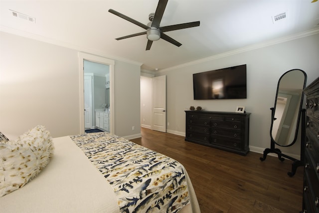 1060 Legend Dr, Greensboro, GA 30642 - bedroom with dark wood-style flooring, crown molding, and a ceiling fan