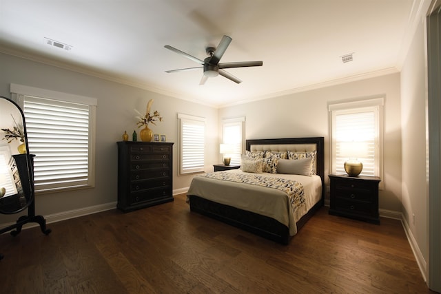 1060 Legend Dr, Greensboro, GA 30642 - bedroom featuring ornamental molding, dark wood-style flooring, and a ceiling fan